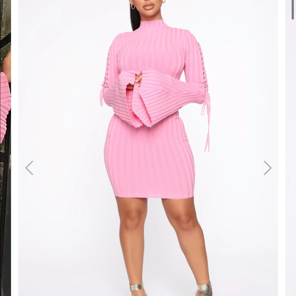 Pink Ribbed Lace Up Dress
